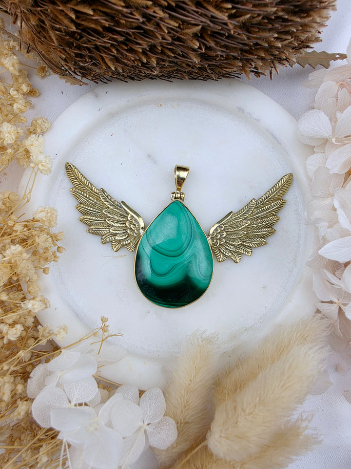 Malachite Anahata Brass Pendant