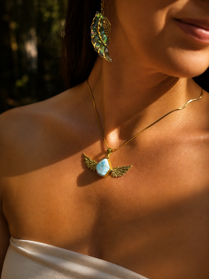 Larimar Anahata Brass Pendant