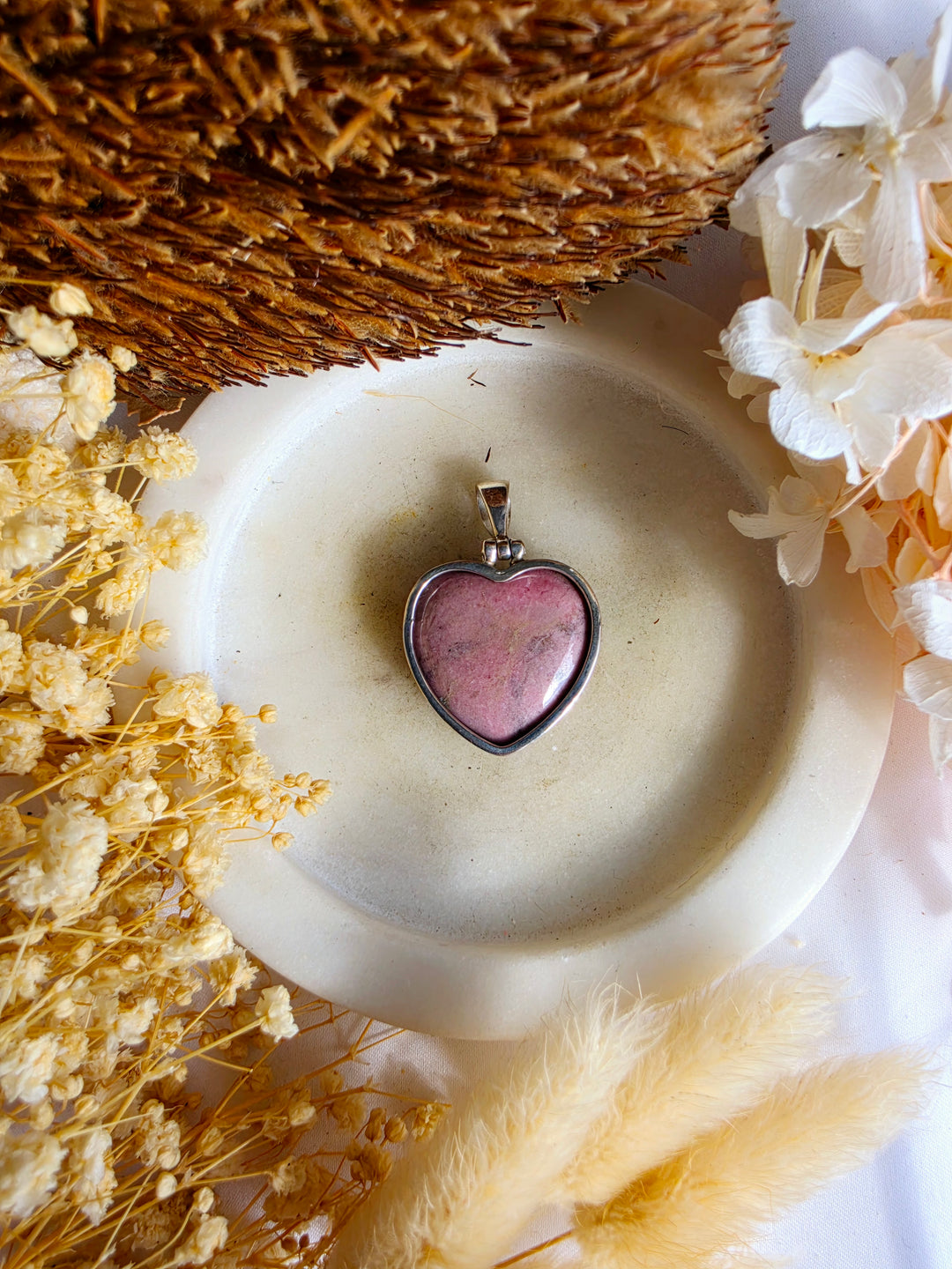 Rhodonite Heart Silver Pendant