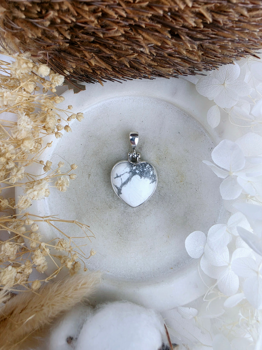 Howlite Heart Silver Pendant
