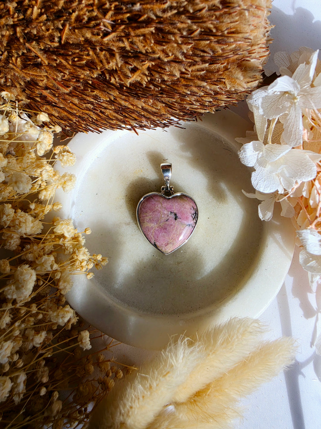 Rhodonite Heart Silver Pendant