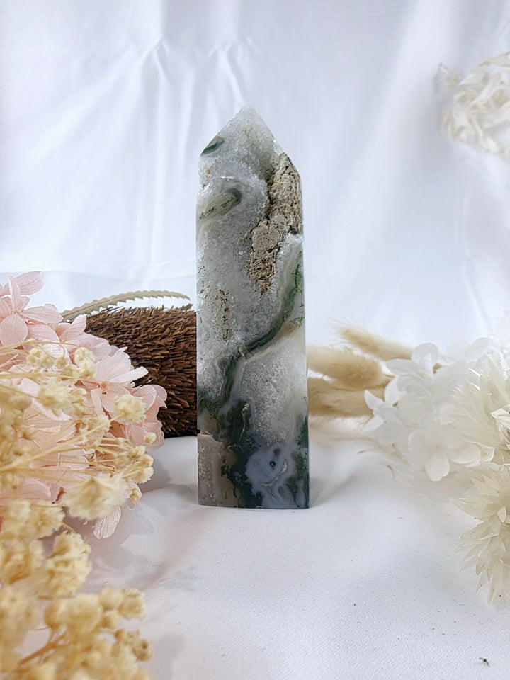 Moss Agate Druzy Tower