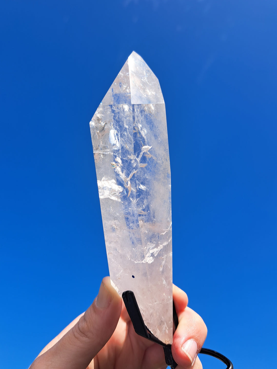 Lemurian Seed Laser Quartz In Metal Stand