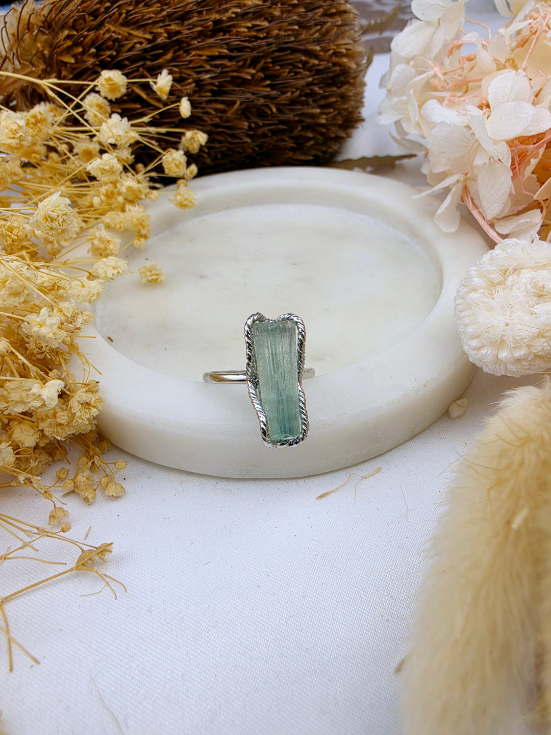 Aquamarine Natural Silver Ring (Adjustable)