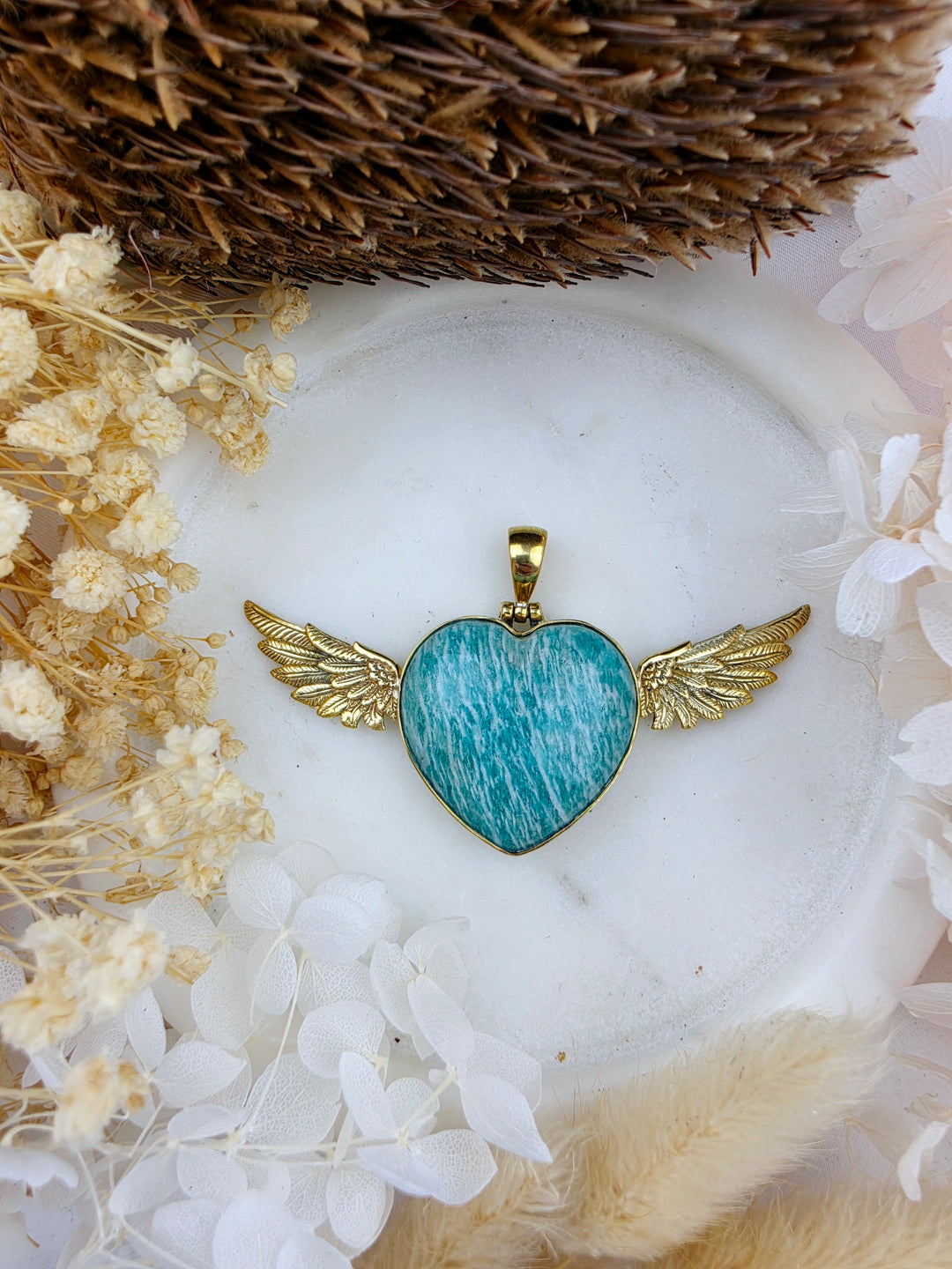 Amazonite Anahata Heart Brass Pendant