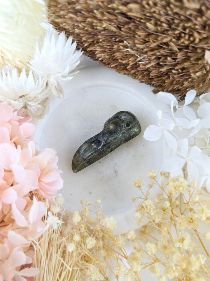 Labradorite Raven Skull Pendant