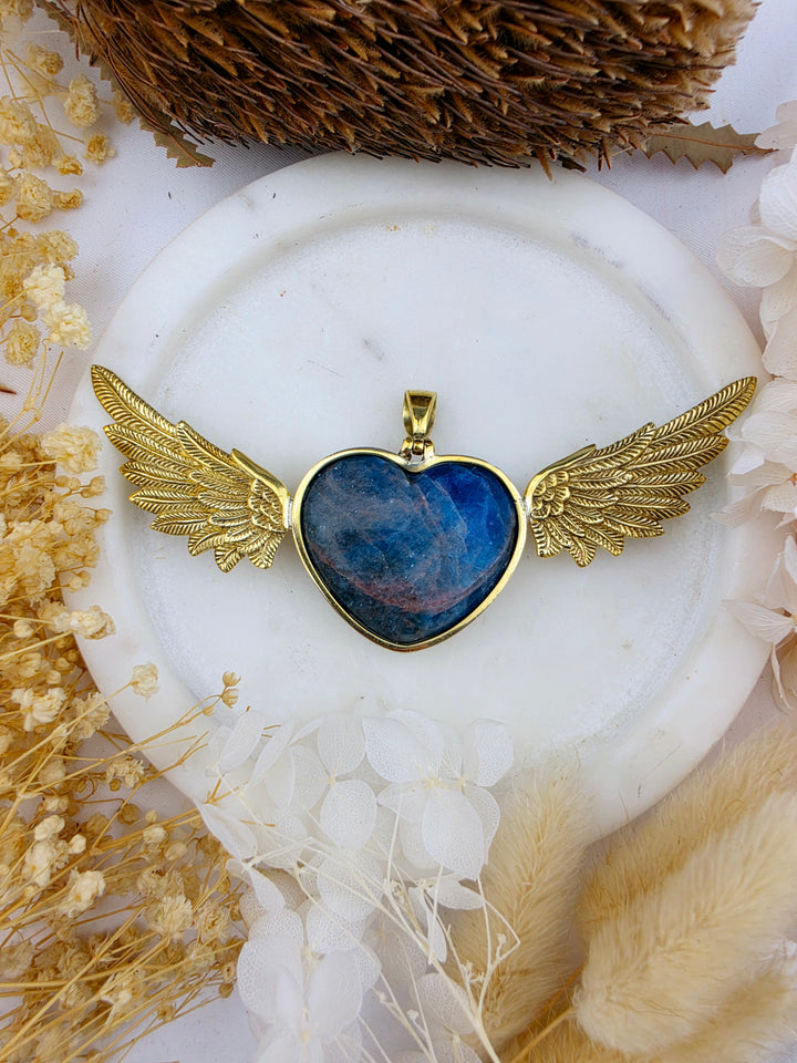 Blue Apatite Heart Anahata Brass Pendant