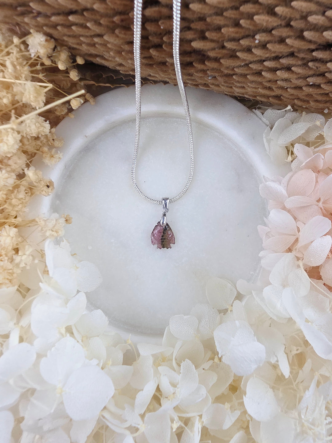 Watermelon Tourmaline Fish Silver Pendant— Flow & Flourish