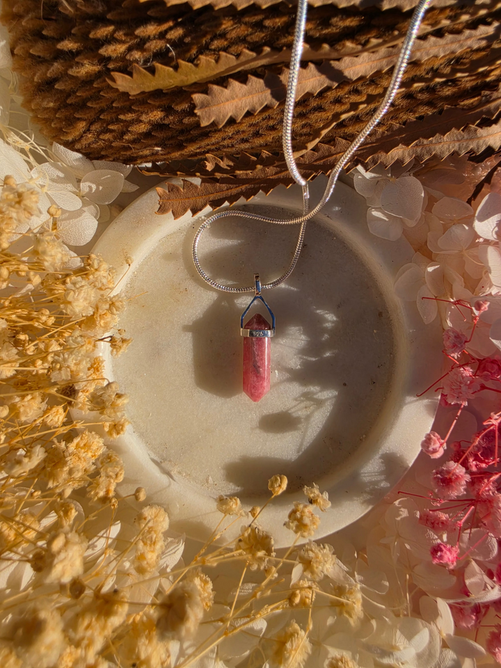 Rhodochrosite Alignment Silver Pendant