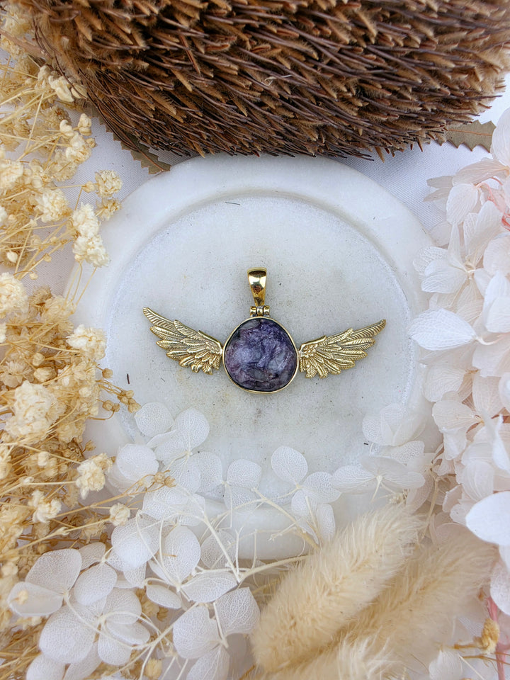 Charoite Anahata Brass Pendant