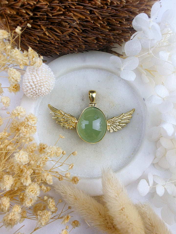 Prehnite Anahata Brass Pendant