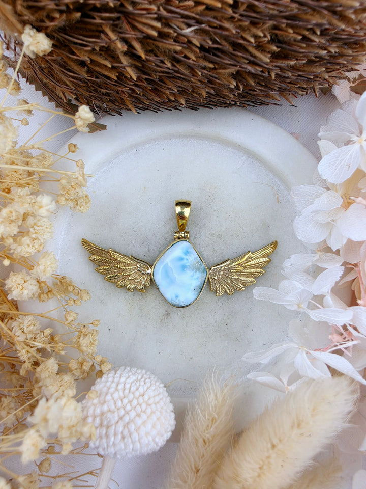 Larimar Anahata Brass Pendant