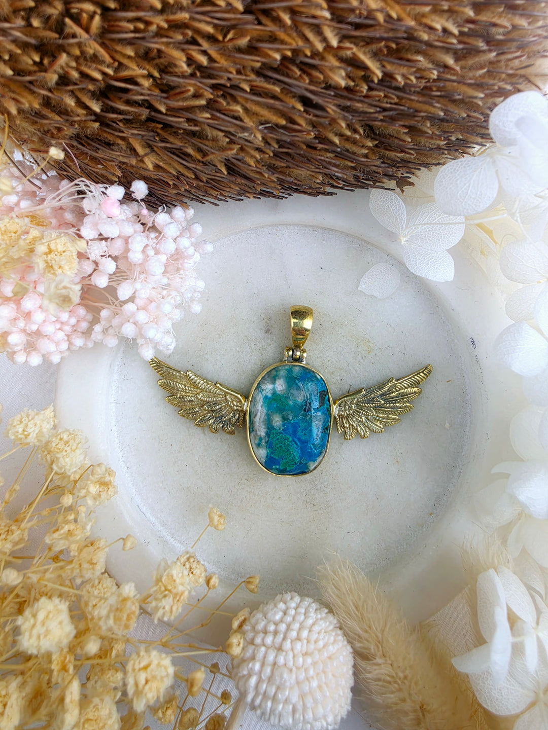 Chyrsocolla Anahata Brass Pendant