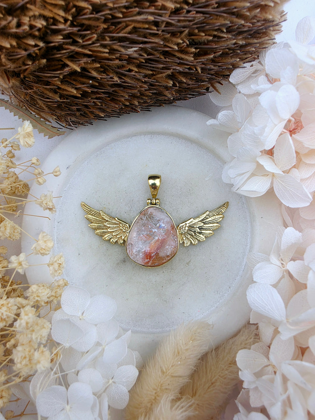 Fire Quartz Anahata Brass Pendant
