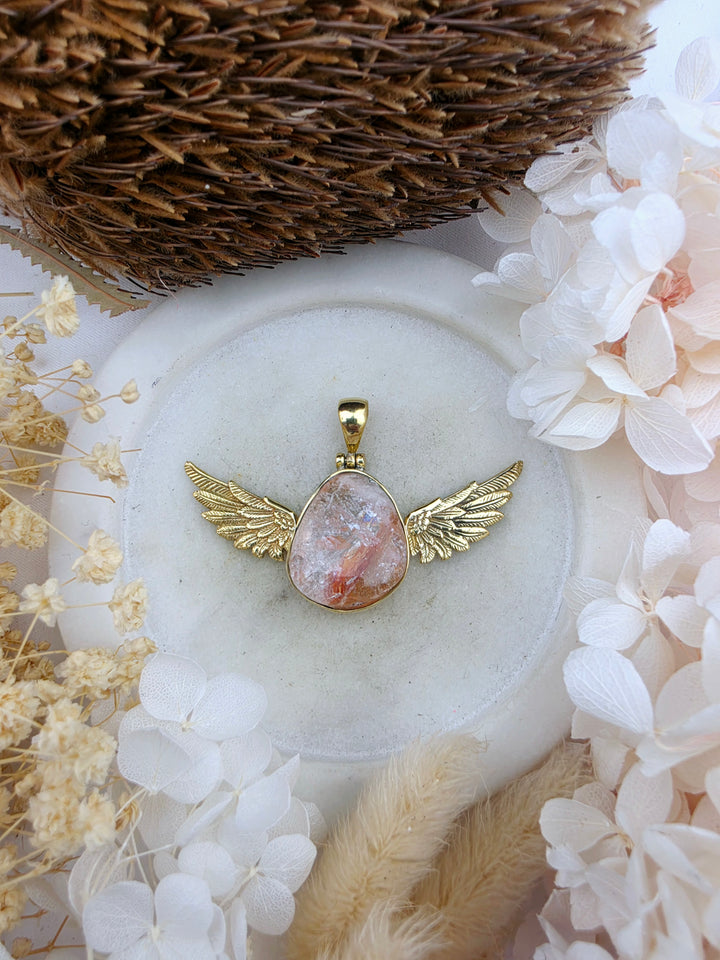 Fire Quartz Anahata Brass Pendant