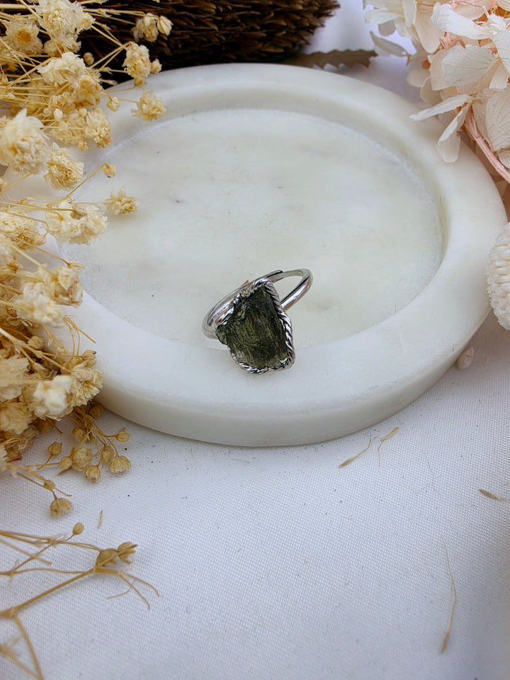 Moldavite Silver Ring - Adjustable