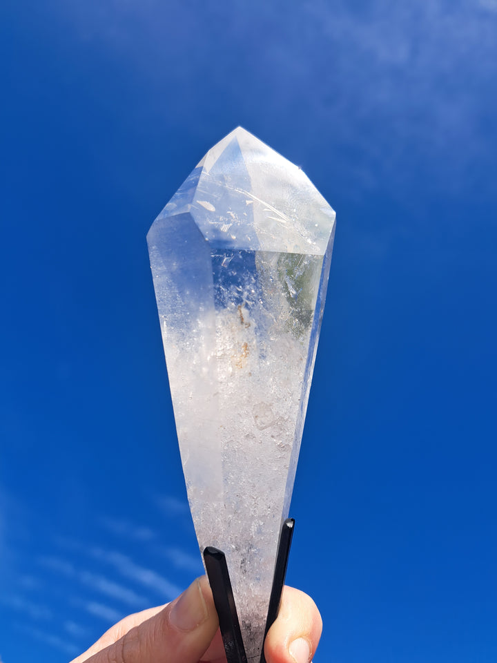 Lemurian Seed Laser Quartz In Metal Stand