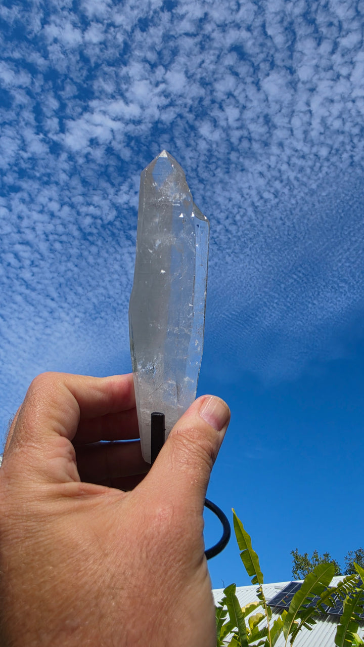 Lemurian Twin Flame Laser Quartz with metal stand