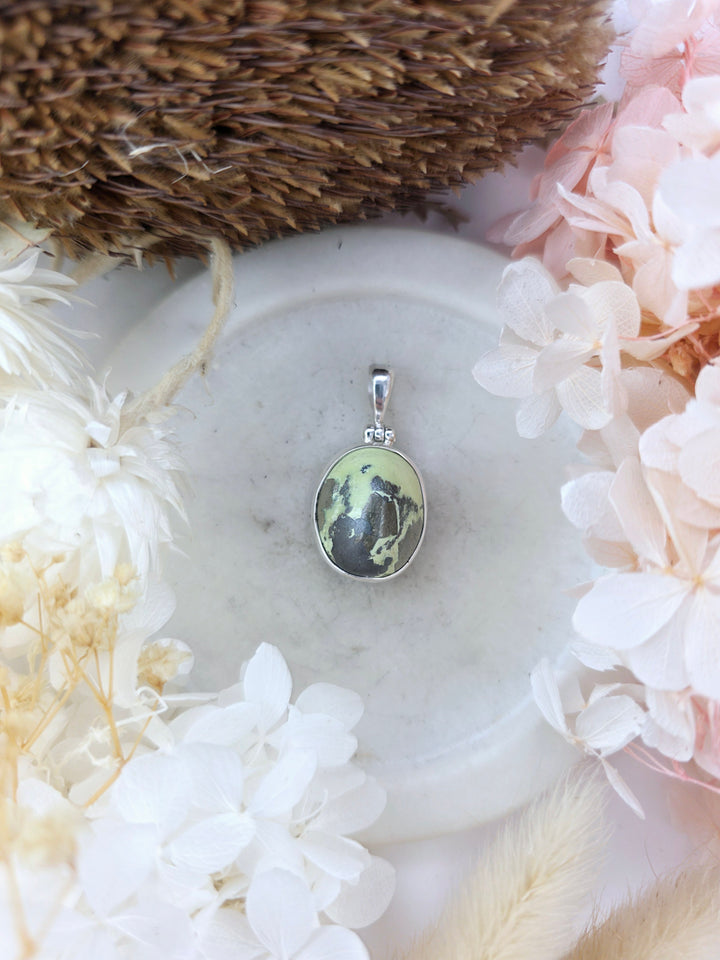 Serpentine with Pyrite Silver Pendant