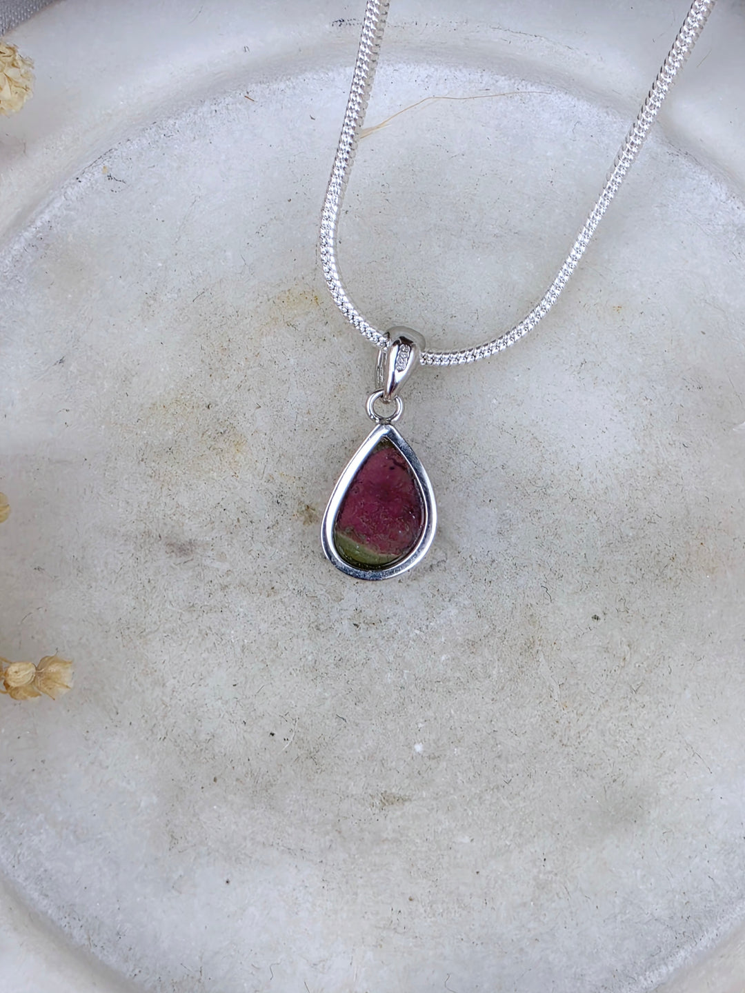 Watermelon Tourmaline Silver Pendant