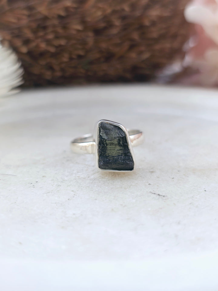 Moldavite Silver Ring - Size 7 3/4