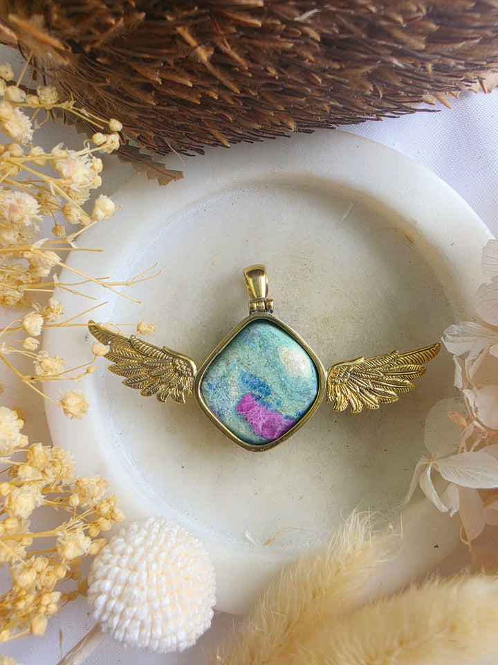 Ruby Fucshite Anahata Brass Pendant