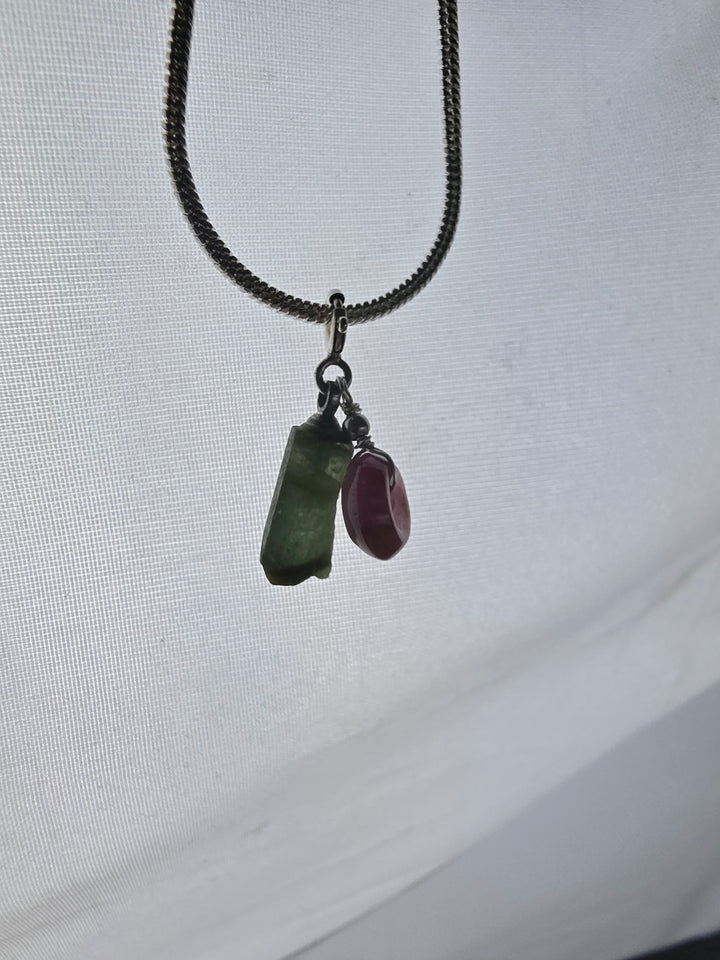 Pink & Green Tourmaline Chakra Silver Pendant/Charm — Heart Wide Open