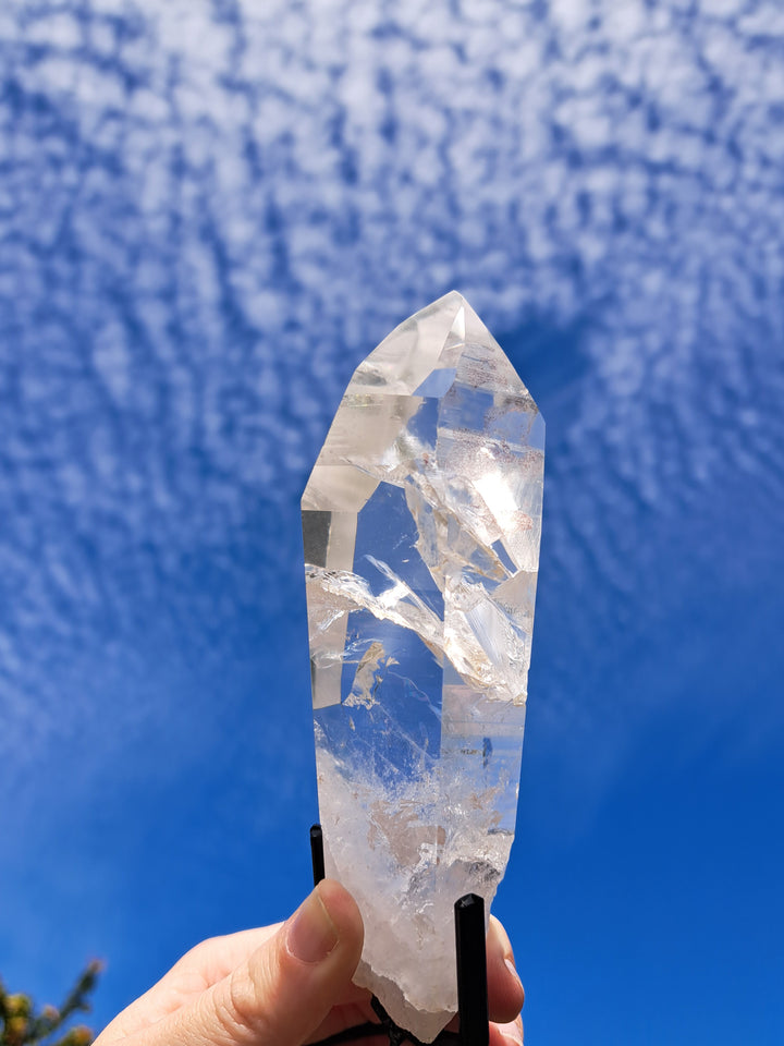 Lemurian Seed Laser Quartz In Metal Stand