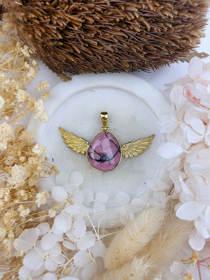 Rhodonite Anahata Brass Pendant
