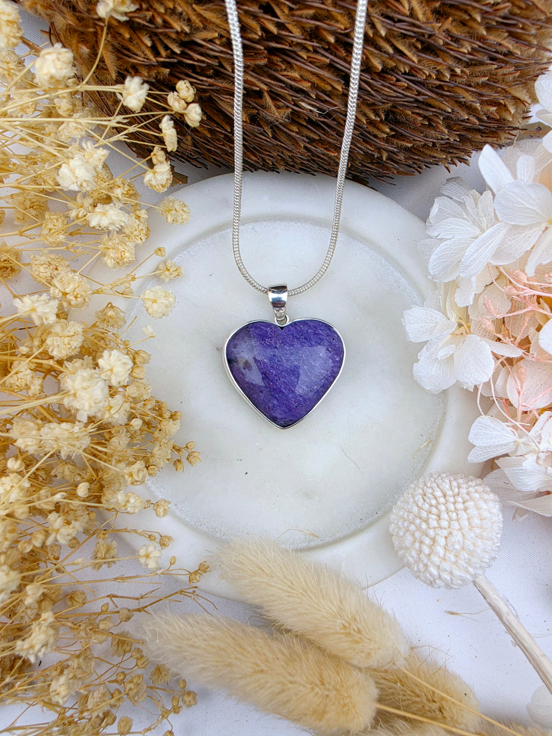 Charoite Heart Silver Pendant