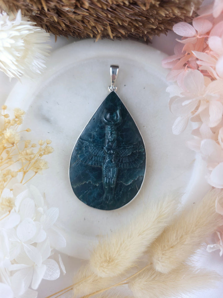 Blue Apatite Isis Silver Pendant