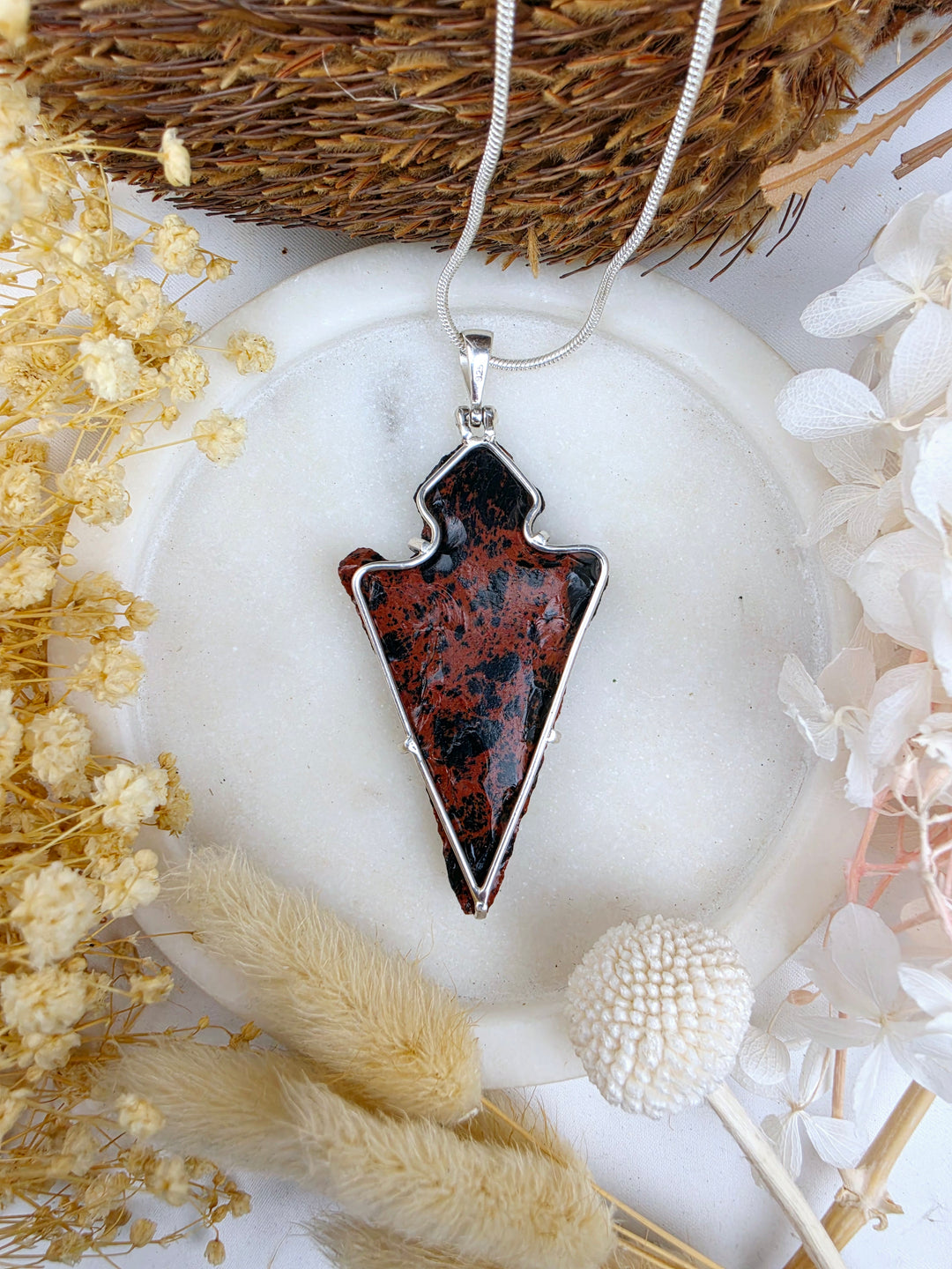 Mahogany Obsidian Arrowhead Silver Pendant - The Mirror Within