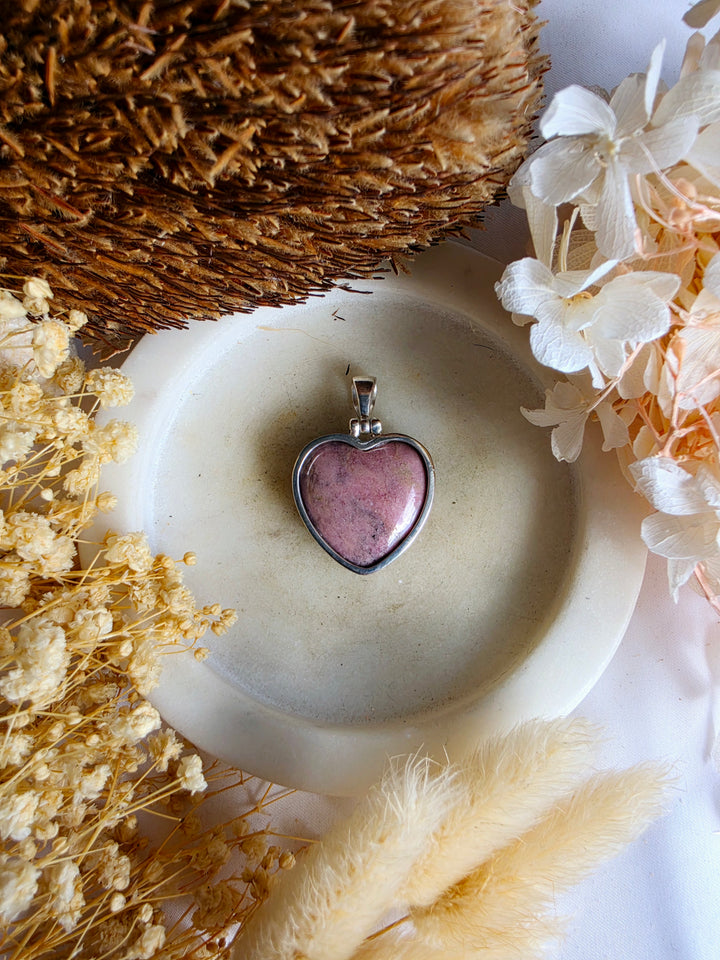 Rhodonite Heart Silver Pendant