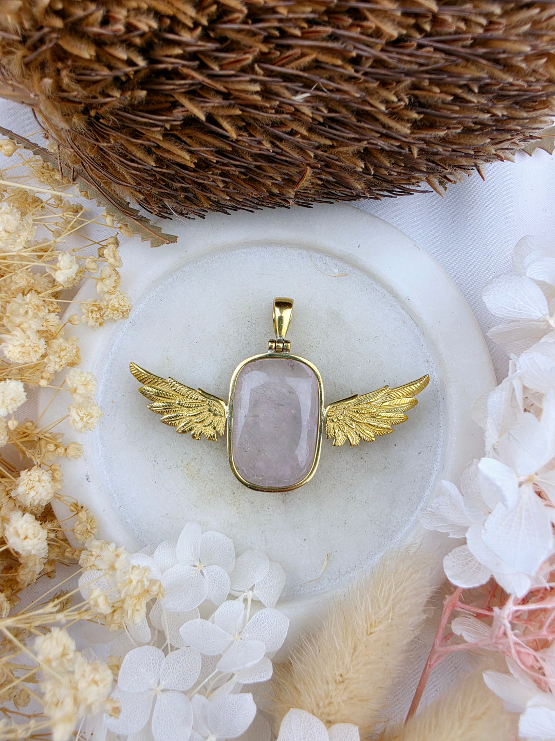 Rose Quartz Anahata Brass Pendant