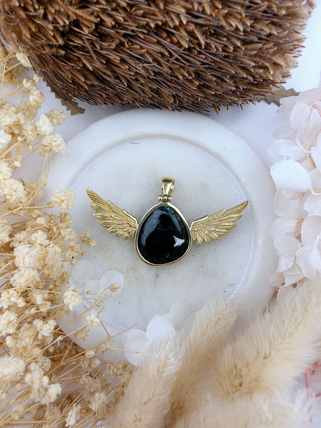 Seraphinite Anahata Brass Pendant