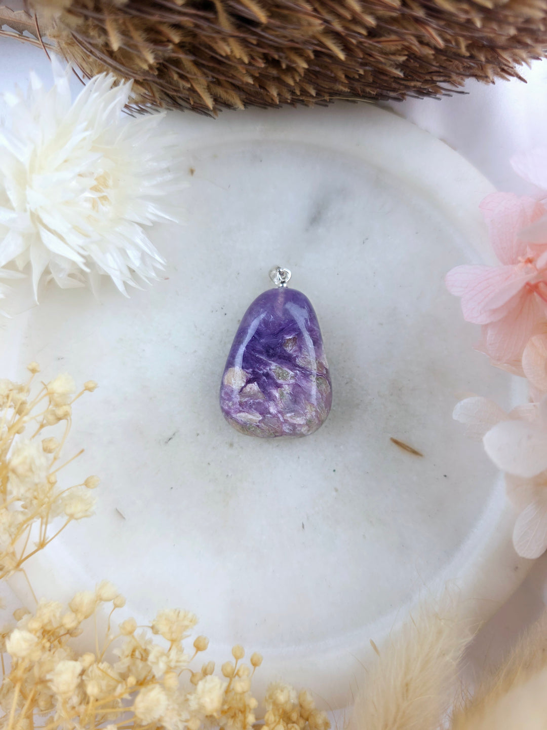 Charoite Tumbled Silver Pendant