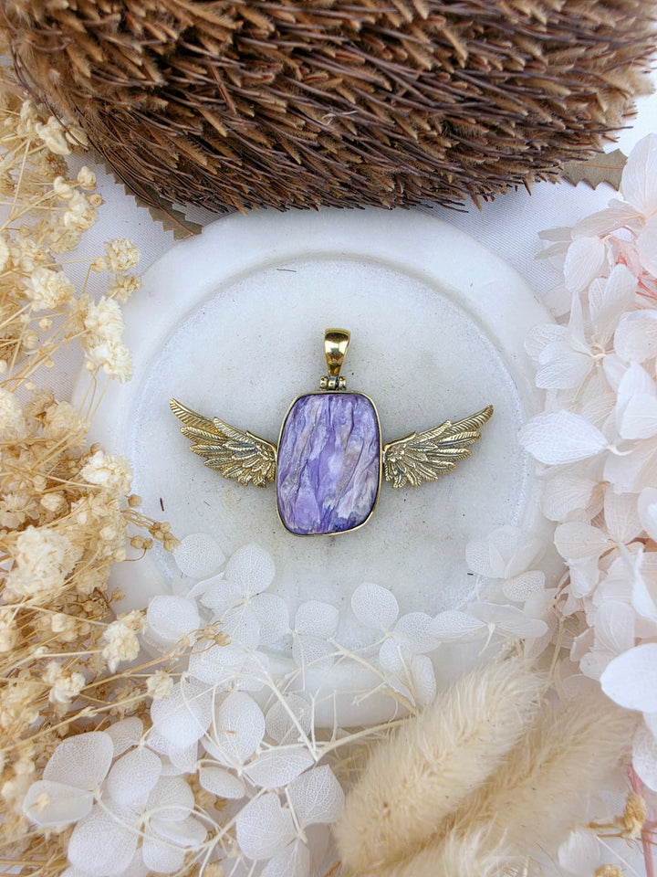 Charoite Anahata Brass Pendant