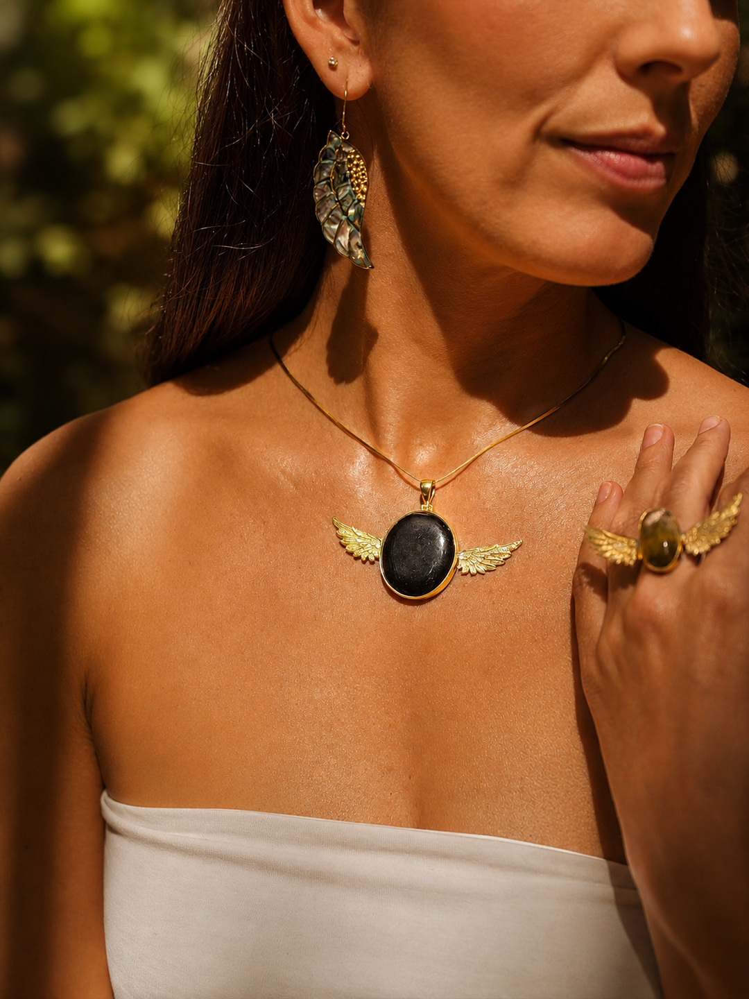 Black Obsidian Anahata Brass Pendant