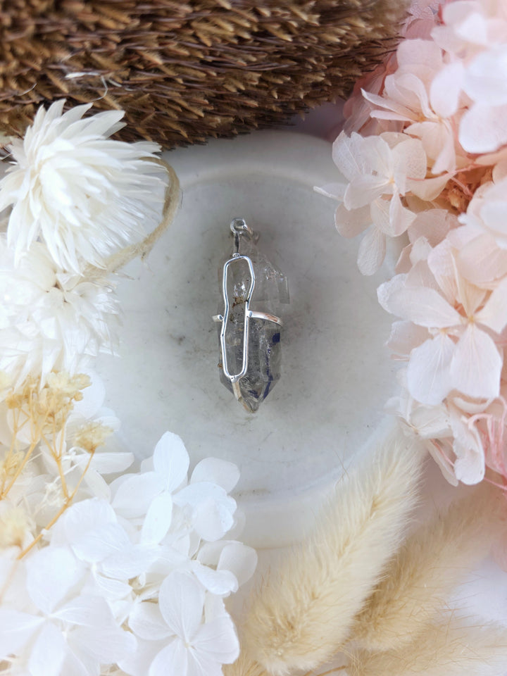 Clear Quartz with Enhydro Bubble Double Terminator Silver Pendant