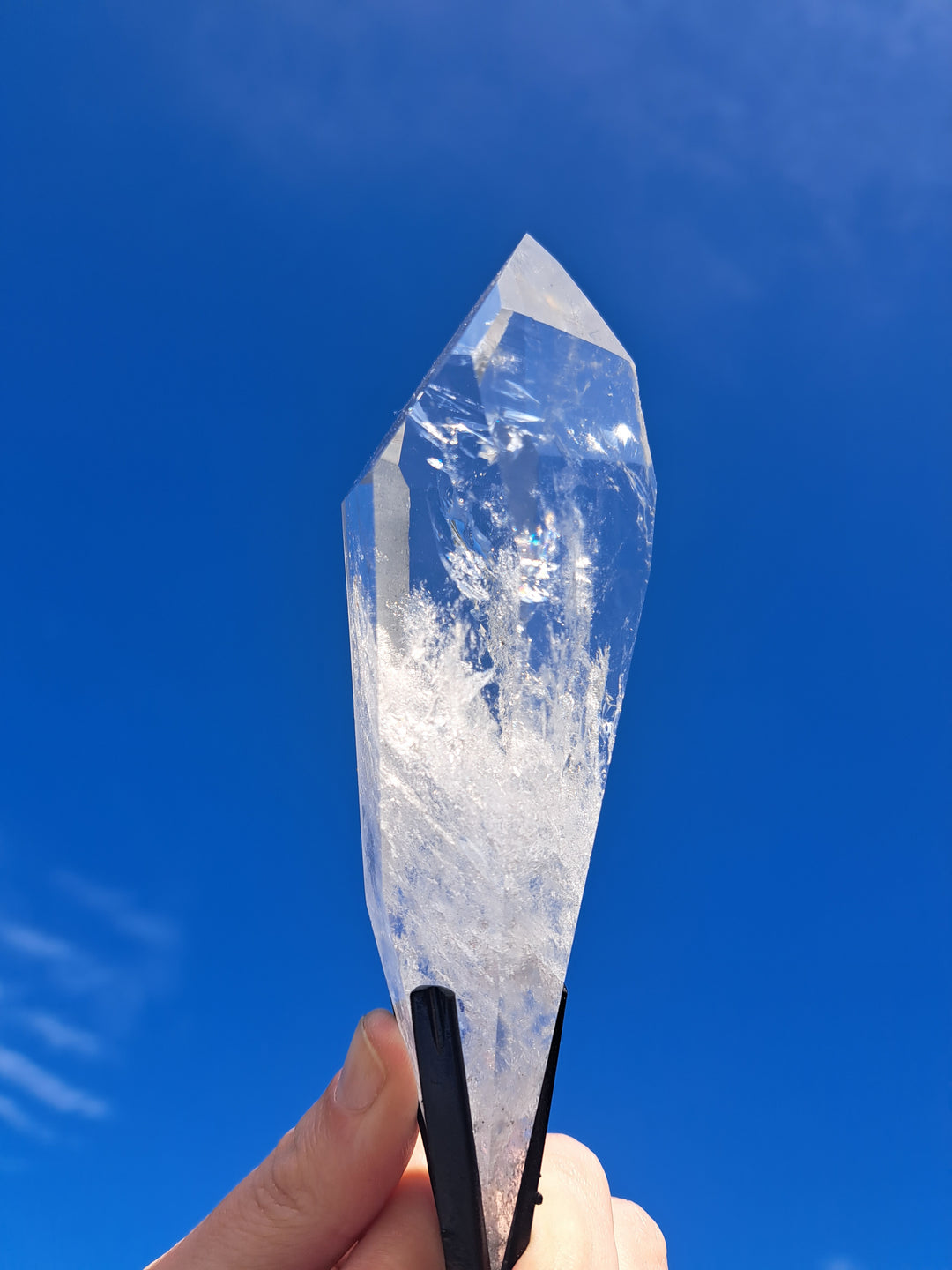 Lemurian Seed Laser Quartz In Metal Stand