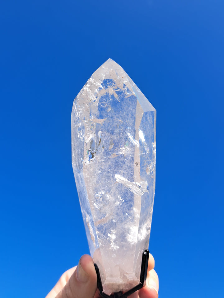Lemurian Seed Laser Quartz In Metal Stand