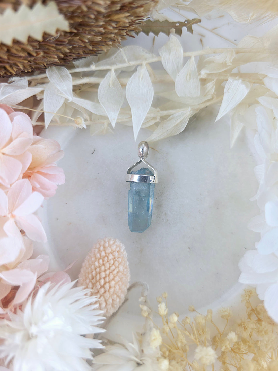 Aqua Aura Silver Pendant