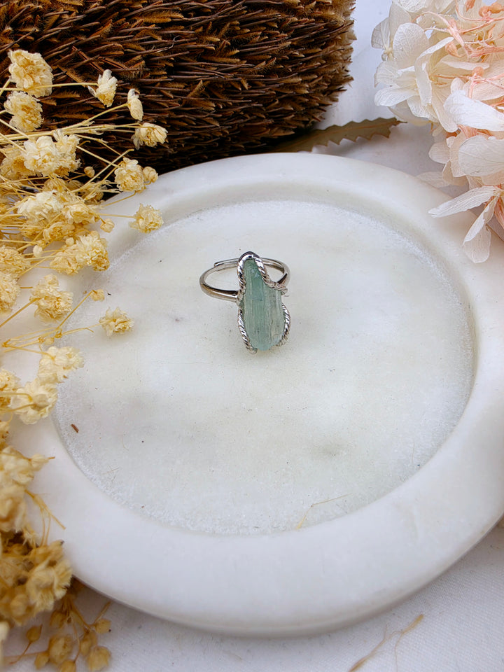 Aquamarine Natural Silver Ring (Adjustable)