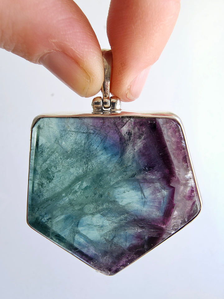 Rainbow Fluorite Silver Pendant