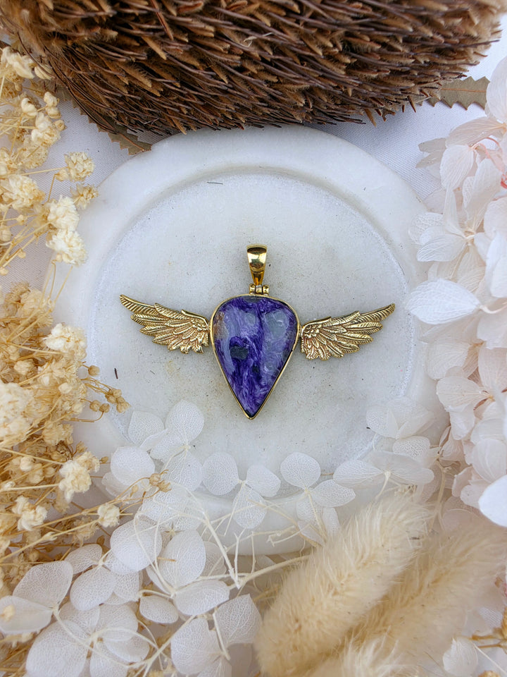 Charoite Anahata Brass Pendant