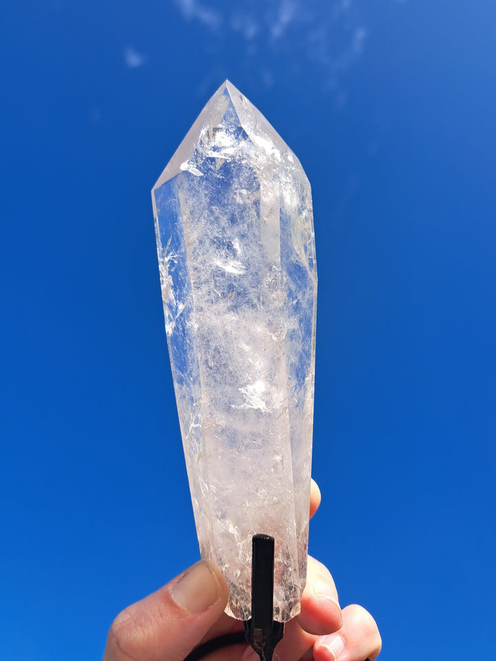 Lemurian Seed Laser Quartz In Metal Stand