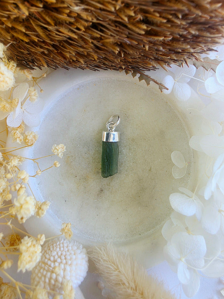 Moldavite Silver Pendant