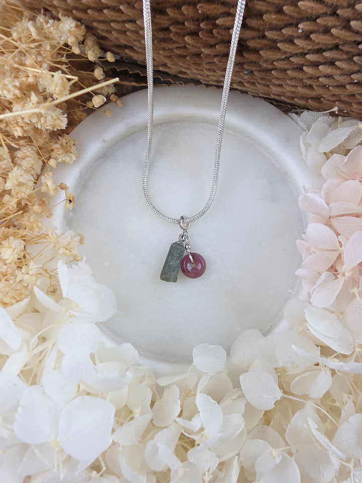 Pink & Green Tourmaline Chakra Silver Pendant/Charm — Heart Wide Open