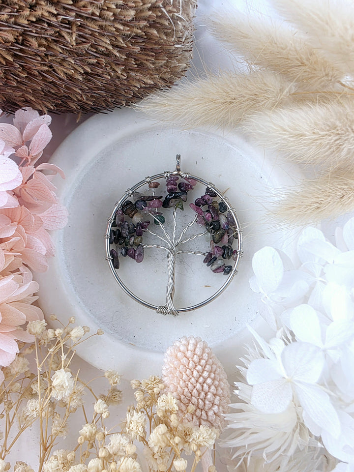 Watermelon Tourmaline Tree Pendant