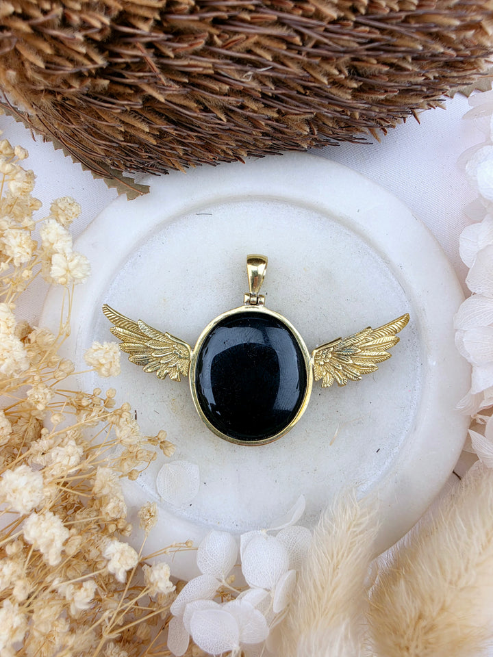 Black Obsidian Anahata Brass Pendant
